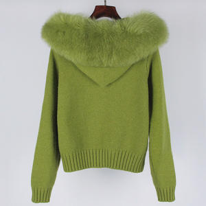 <span class=keywords><strong>Cardigan</strong></span> di lusso in lana di colore <span class=keywords><strong>verde</strong></span> lavorato a maglia con Zip alla moda cappotto con collo di pelliccia di vera volpe giacca calda da <span class=keywords><strong>donna</strong></span> - Product Image 3
