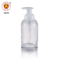 Distributeur de mousse en verre cristal 375 ml, bouteille cylindrique à col de 40 mm, pompe blanche, transparent, dépoli, ambré, noir, pour salle de bain, vente en gros.