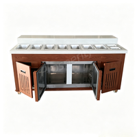 Comptoir de bar à salades réfrigéré commercial, table de préparation de buffet en bois grainé avec bacs GN