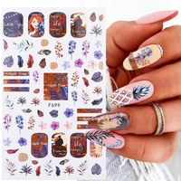 Vente chaude japonais Nail Art rétro couleur fleur autocollant feuilles longue île thé glacé peint visage humain ongles décalcomanies