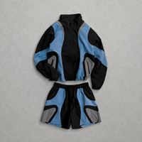 Ensemble de survêtement personnalisé en polyester et nylon avec blocs de couleur, veste coupe-vent et short, tenue de sport pour hommes, fabricant