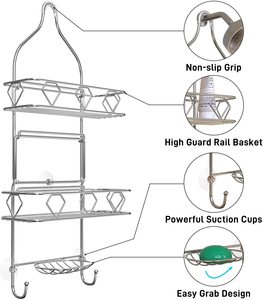 Bathroom Hanging <strong>Shower</strong> Head <strong>Caddy</strong> Organizer, Three Tier, Rust Proof Premium <strong>Hanger</strong> Design With Suction Cups, Hooks - Product Image 3