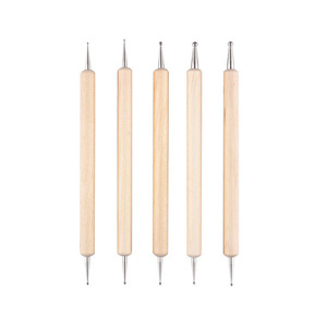 Juego de 5 bolígrafos de punteado de 2 vías con mango de madera para arte de uñas, gel acrílico, pedrería, herramienta de manicura para detalles y pintura - Product Image 3