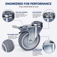 Roue pivotante en polyuréthane de 1,5 pouce (50 mm), petite roue à roulement à billes en PU avec frein