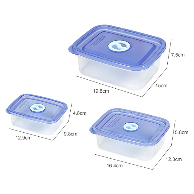 3-Piece Set of Eco-Friendly Microwave Safe Plastic Boxes 130/750/1250ml Kitchen Food Storage Containers Set with Airtight Lids