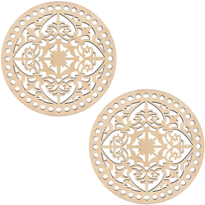 Tailai Round <strong>Wooden</strong> Macrame Basket Base Laser Cut Intricate Pattern Weaving Bottom for DIY Macrame Plant Hanger Storage Baskets - Product Image 2