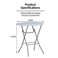 Table ronde pliante portable en HDPE de 80 cm de haut pour extérieur, jardin, patio, café, bistrot, fête, événement, table de bar ronde en plastique
