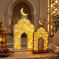 Lanterne de mosquée LED Ramadan en MDF, décoration de table en forme de croissant de lune, lumière chaude pour les décorations de l'Aïd Moubarak