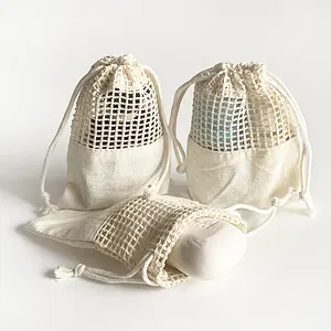 Reusable Eco friendly cotton Soap bag net Travel Cosmetic pouch organic mesh perfume bag