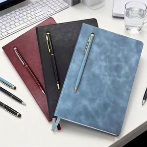Custom Logo Printed Blue PU Leather Eco Notebook A5 Business Office Stationary Diary Portable Dot Gird <b>Journal</b> With Pen - Product Image 1