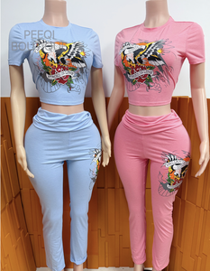 PEEQI 2026 Collection Printemps/Été : Ensemble 2 Pièces Tendance pour Femme – Hauts à Manches Courtes et Pantalons Streetwear avec Imprimé Strass Numérique ED - Product Image 1