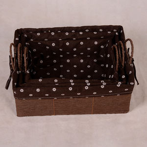 Woven Storage Baskets Rectangle Brownish Gray <b>Paper</b> Rope With Handle For <b>Kitchen</b> Home Organization 3 Pack - Product Image 3