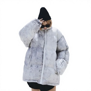 Unisex Gradient Color Puffer <b>Jacket</b> Batwing Sleeve Stand Collar Zipper Closure Windproof Thick Winter Coat Casual Style - Product Image 1