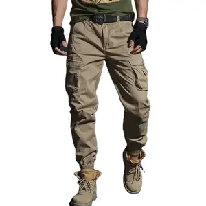 고품질 카키 캐주얼 바지 남성 100 코튼 전술 조깅 위장화물 바지 멀티 포켓 패션 블랙 바지