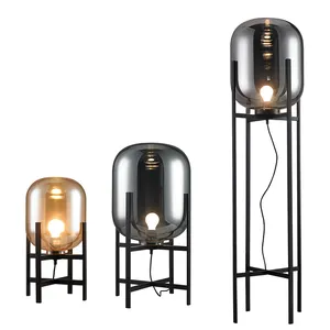 Türk otel masa lambası proje Amber dumanlı E27 cam siyah raf ev dekor Modern masa lambası