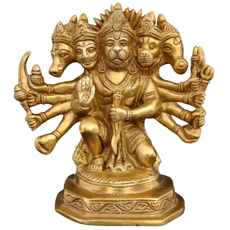 Statue de hanuman ji en laiton, Sculpture en métal de cinq visages, artisanat à la main pour le temple, cadeau, culte, statue hanuman faite à la main