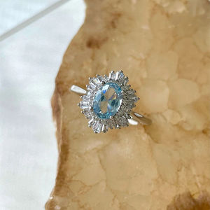 Anel de noivado anel de aquamarino, anel de promessa vintage oval - Product Image 3