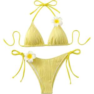 Conjunto de Bikini Acanalado Personalizado para Mujer, Traje de Baño Halter con Tanga, Elástico de Spandex y Nylon, Ropa de Playa y Crucero - Product Image 4