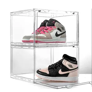 热销新品亚克力透明鞋盒防尘磁吸收纳盒展示鞋