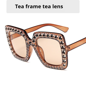 Bán buôn retro cổ điển Glam kính mặt trời thạch lấp lánh Bling óng ánh màu hồng quá khổ khung vuông UV400 kính mát - Product Image 2