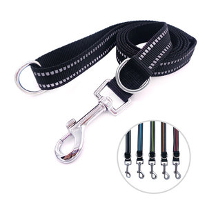 Reflective Nylon <b>Dog</b> Leash with Metal Clasp Stripes Pattern Simple Style Black Color Durable Pet Leash - Product Image 1