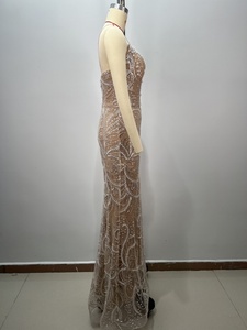 Vestido de Noche Árabe con Cuentas de Perlas de Sirena Color Nude A10984, Estilo <span class=keywords><strong>Imperio</strong></span>, Largo hasta el Suelo, para Ocasiones Formales - Product Image 4