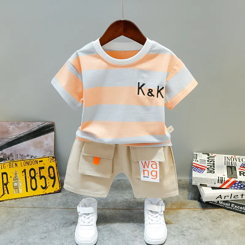 Großhandel Kinderkleidung individueller Sommer Freizeit-Baumwoll-Kinderjungen-Set Kleidung T-Shirt und Shorts Jogger 2-teiliges Kidset