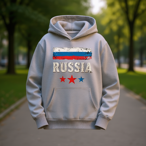 Sweat-shirt décontracté pour femme avec imprimé drapeau russe vieilli, sweat-shirt en tricot 100% polyester avec poches, style automne, manches longues, H - Product Image 2