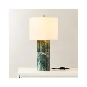 SHIHUI Natural Stone Marble Decoration Tall Walden Green Marble Table Lamp Reading Lamps Base With White Shade