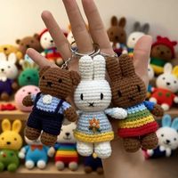Porte-clés pendentif Lapin Miffy, Ours Boris, Lapin Melani Arc-en-ciel, en fausse fourrure douce tressée à la main, avec figurines petit ours et petit lapin