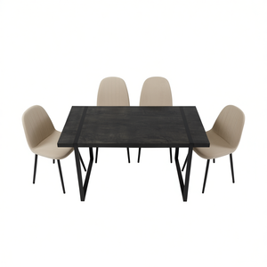 Ensemble de table à manger moderne 59 pouces, plateau rectangulaire en MDF, base en métal, ensemble de 4 chaises en daim, mobilier de restaurant - Product Image 1