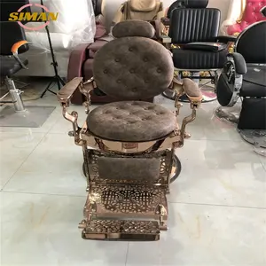 Siman Logo Custom Kappersstoel Voor Heren Zwaar Zwart En Roségoud Basis Antiek Luxe Synthetisch Lederen Verstelbare Salon Chai