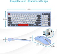 Ensemble clavier et souris sans fil silencieux, récepteur USB 2,4 GHz, souris sans fil pour PC portable, disposition QWERTZ allemande, fonctionne sur piles