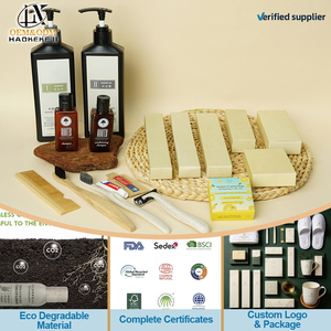 Kit d'articles de toilette personnalisables biodégradables 5 étoiles pour hôtels, fabriqués par un professionnel, comprenant un peigne de voyage, idéal pour <span class=keywords><strong>Airbnb</strong></span> et hôtels - Product Image 1