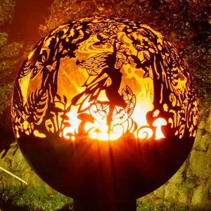 2024 New Design outdoor garden uk fairy vine leaf firepit round steel metal sphere globe fire pit  fire ball