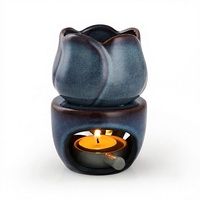 Brûleur à huile en céramique pour cire fondue, diffuseur d'arômes en forme de tulipe |   Porte-bougie à huile essentielle, décoration d'intérieur, diffuseur de parfum