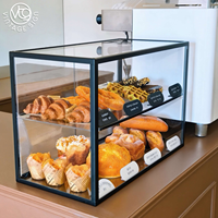 Vitrine de boulangerie vintage à trois niveaux en acrylique de qualité supérieure, avec cadre métallique blanc, autoportante, facile à nettoyer, robuste, pour comptoir – Vente directe usine