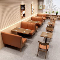Prix d'usine Tables et chaises en bois de luxe pour restaurants Ensemble de restaurant banquette orange demi-ronde pour restauration rapide