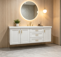 Meuble-lavabo double vasque de style américain avec armoire blanche et poignées dorées