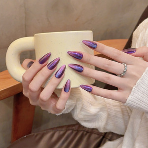 <span class=keywords><strong>Uñas</strong></span> Postizas Stiletto Hechas a Mano, Color Morado <span class=keywords><strong>Azul</strong></span> Camaleón, Efecto Ojo de Gato Aurora, Reutilizables, Venta al Por Mayor - Product Image 3