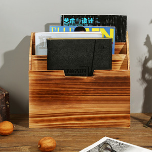 Organisateur de magazines de bureau en bois massif, support de rangement A4 à 3 niveaux, porte-livres de bureau couleur flamme, forme carrée - Product Image 1