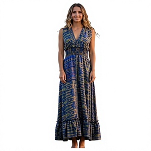 Nuevo Vestido Saree Bohemio Ecológico Antiestático de Satén, Diseño Elegante y Sexy hasta el Suelo, Estilo Veraniego Cómodo - Product Image 1
