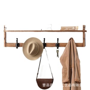 Wooden Wall Mounted Coat Rack With <b>Shelf</b> 5 <b>Hooks</b> Entryway Organizer For Living Room And Bathroom Storage - Product Image 5