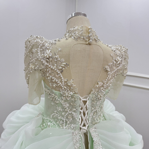 Robe de soirée longue vert menthe Wn1794 avec perles de cristal, manches bouffantes, surjupe, idéale pour bal de promo, mariage ou fête formelle - Product Image 6