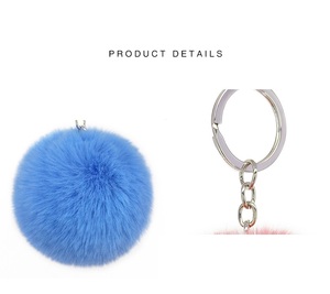 Logo personalizzato personalizzato all'ingrosso rosa peloso in peluche in pelliccia sintetica di coniglio Pom Pom Puff Puff Puffball Puffball pompon palline portachiavi - Product Image 2