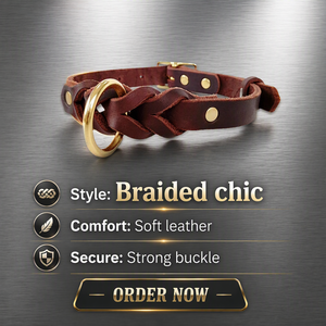 Collar para Perro de Cuero Genuino Tejido a Mano al por Mayor con Hebilla de Latón Sólido, Collar Trenzado Antiguo para Mascotas para Tiendas de Boutique - Product Image 1
