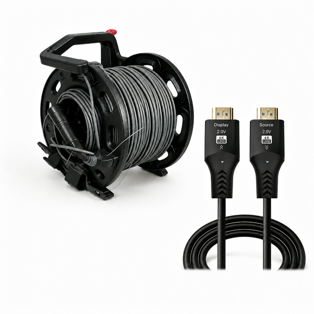 4K Fiber Optic HDMI 2.0 Cable Reel 18Gbps AOC HDMI Cord with Portable Spool for Outdoor Stage Live Streaming 100M 300M