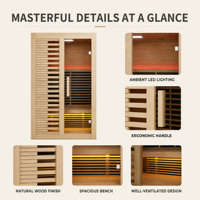 Cabina de Sauna Infrarroja Interior PLOUTARA con Frente de Madera con Listones, Iluminación LED Ambiental y Ventilación para Distribuidores de Saunas
