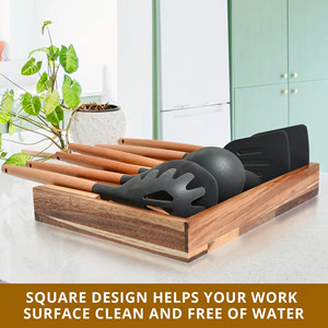 Eco Friendly Acacia Wooden Spoon Rest for <b>Kitchen</b>, Decorative Countertop Accessories Bamboo <b>Utensil</b> for Saving <b>Kitchen</b> Space - Product Image 3