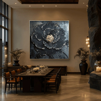 Modernes Großes Abstraktes 3D-Blumen-Ölgemälde mit Schwerer Textur Dunkle Florale Leinwand-Wandkunst für Hotel-Lobby
